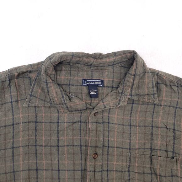Saddlebred Tartan Flannel Casual Button Up Shirt Mens Size Large L Green Blue - Picture 1 of 10